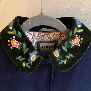 Boden Dark Blue Coat with Floral Embroidered Collar